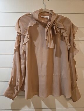 See By Chloé Tan Ruffle Tie-Neck Blouse